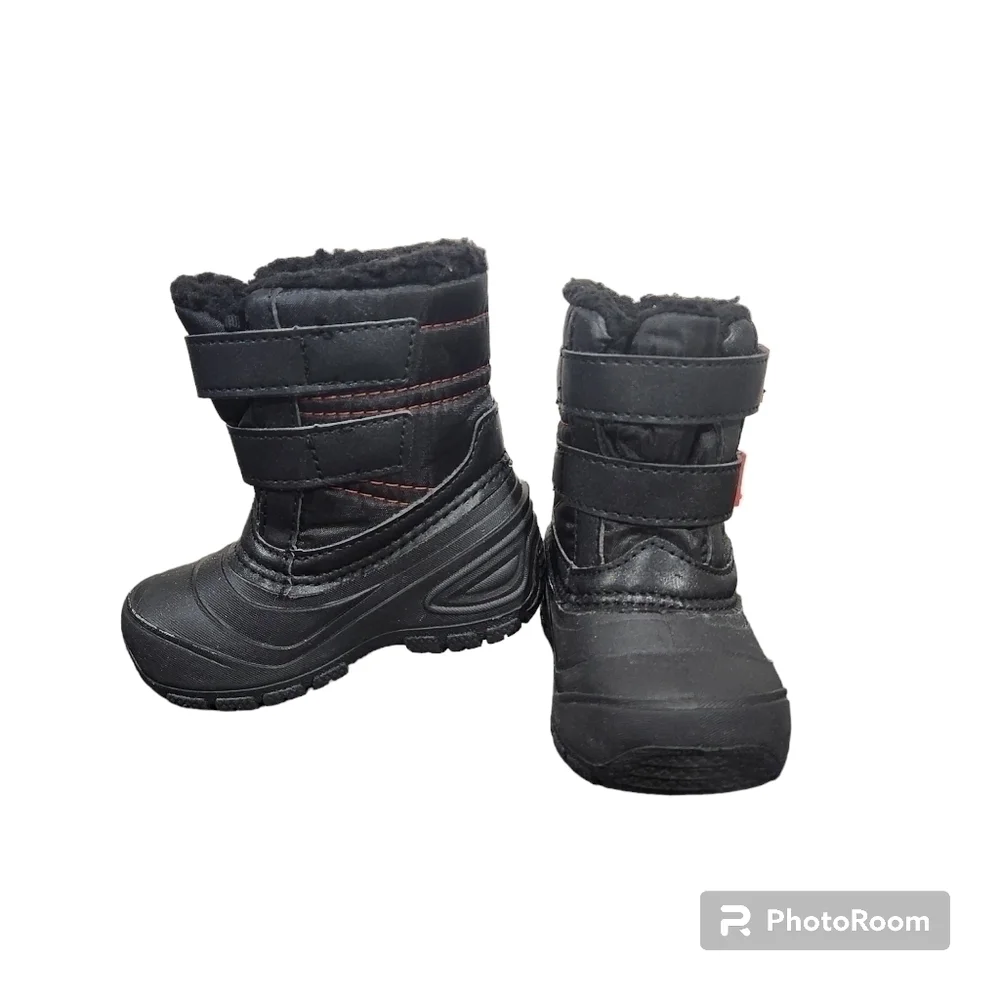 Boy's Toddler Winter Snow Boots Faux Fur Lined Wonder Nation Black and Red Sz 6
